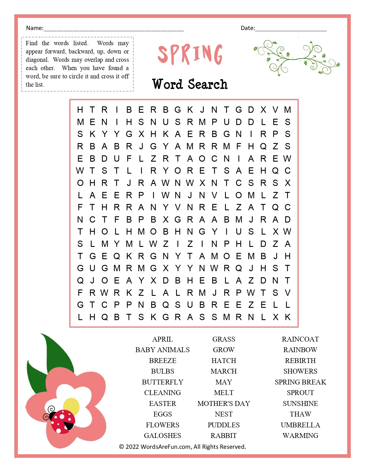 Free Printable Spring Word Searches