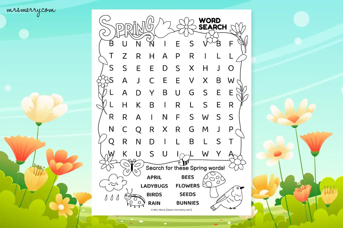 spring word search puzzle free printable mrs merry