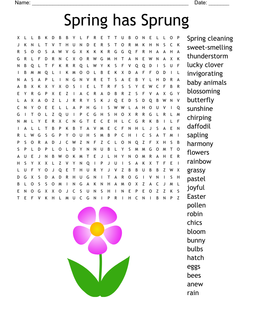 Spring Word Search Free Printable Pdf