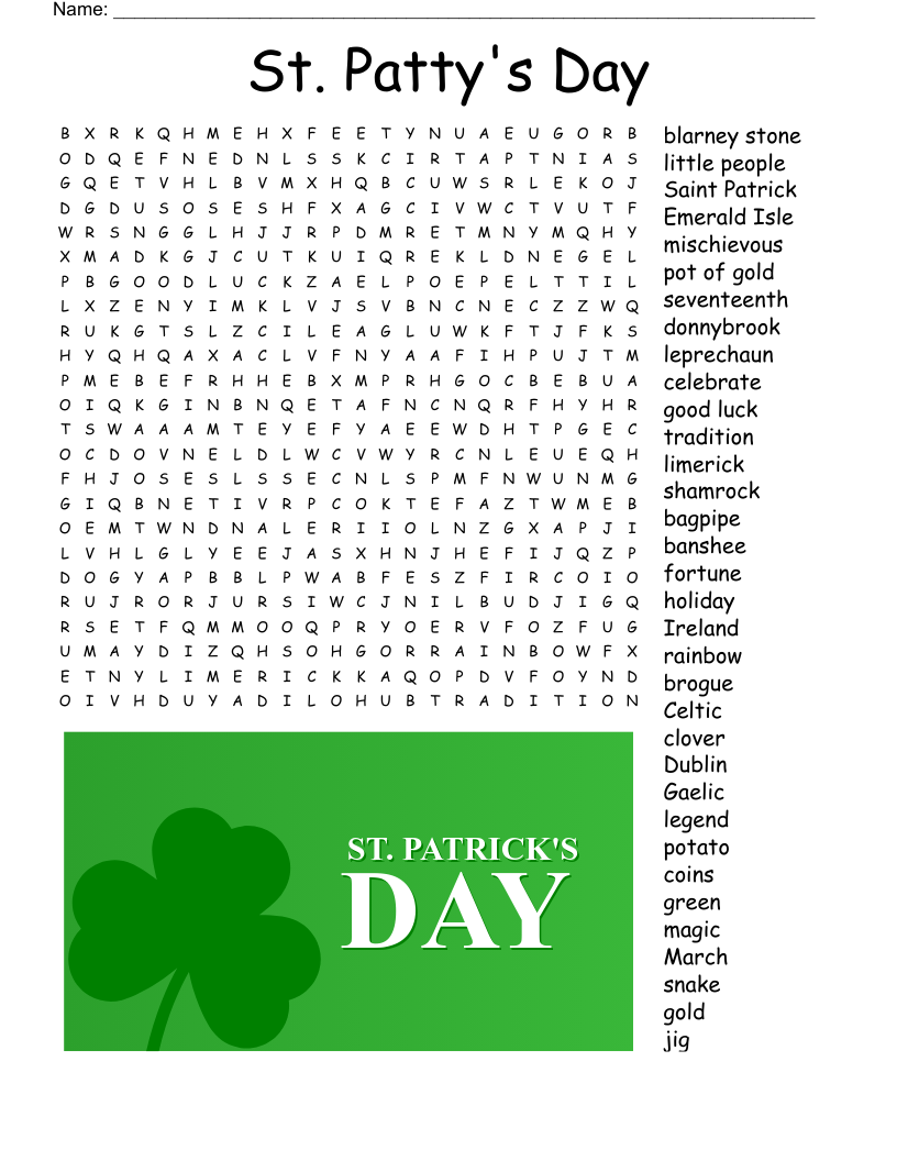 St Patrick s Day Word Search WordMint St Patrick s Day Word Search WordMint