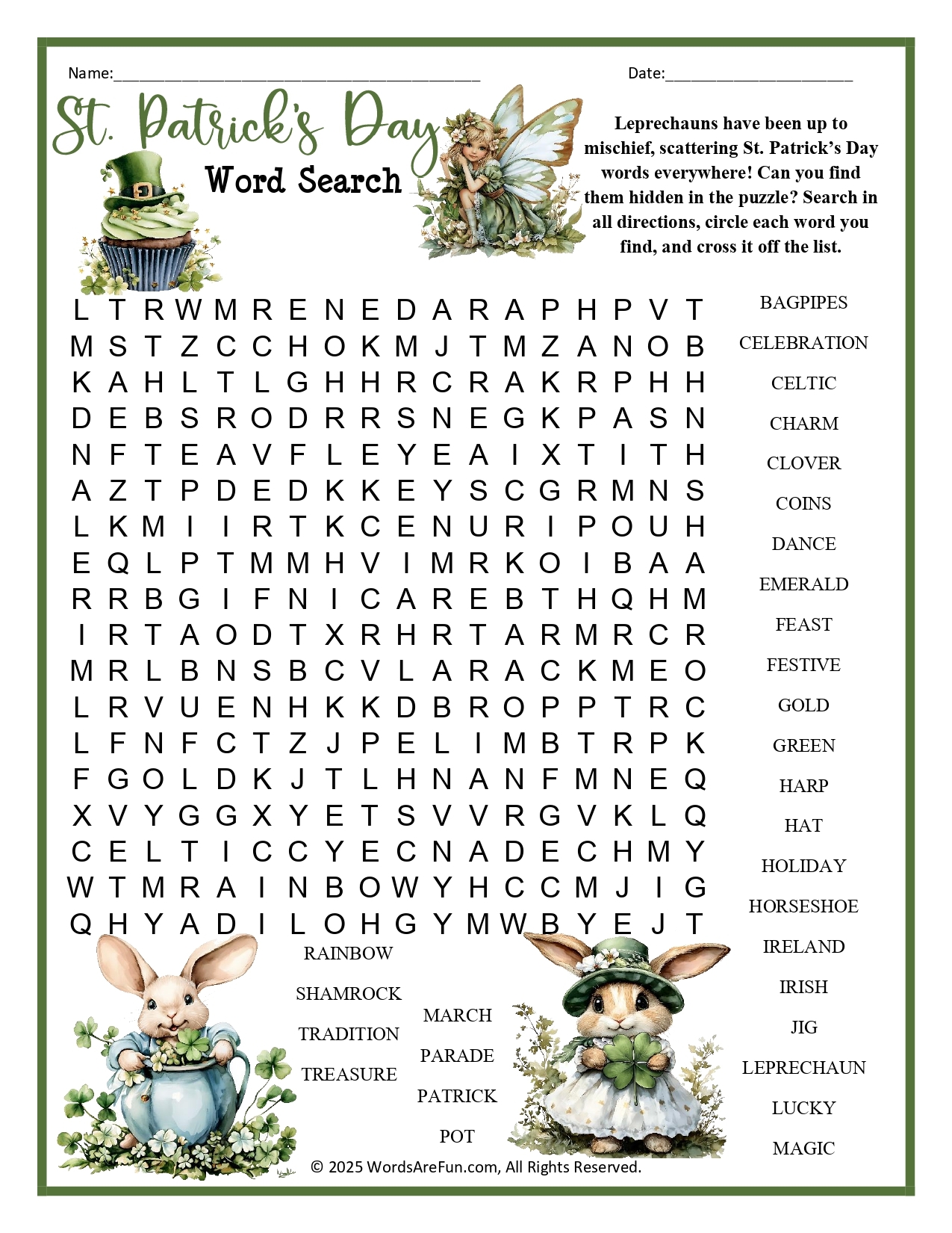 St Patrick Word Search Printable St Patrick Word Search Printable