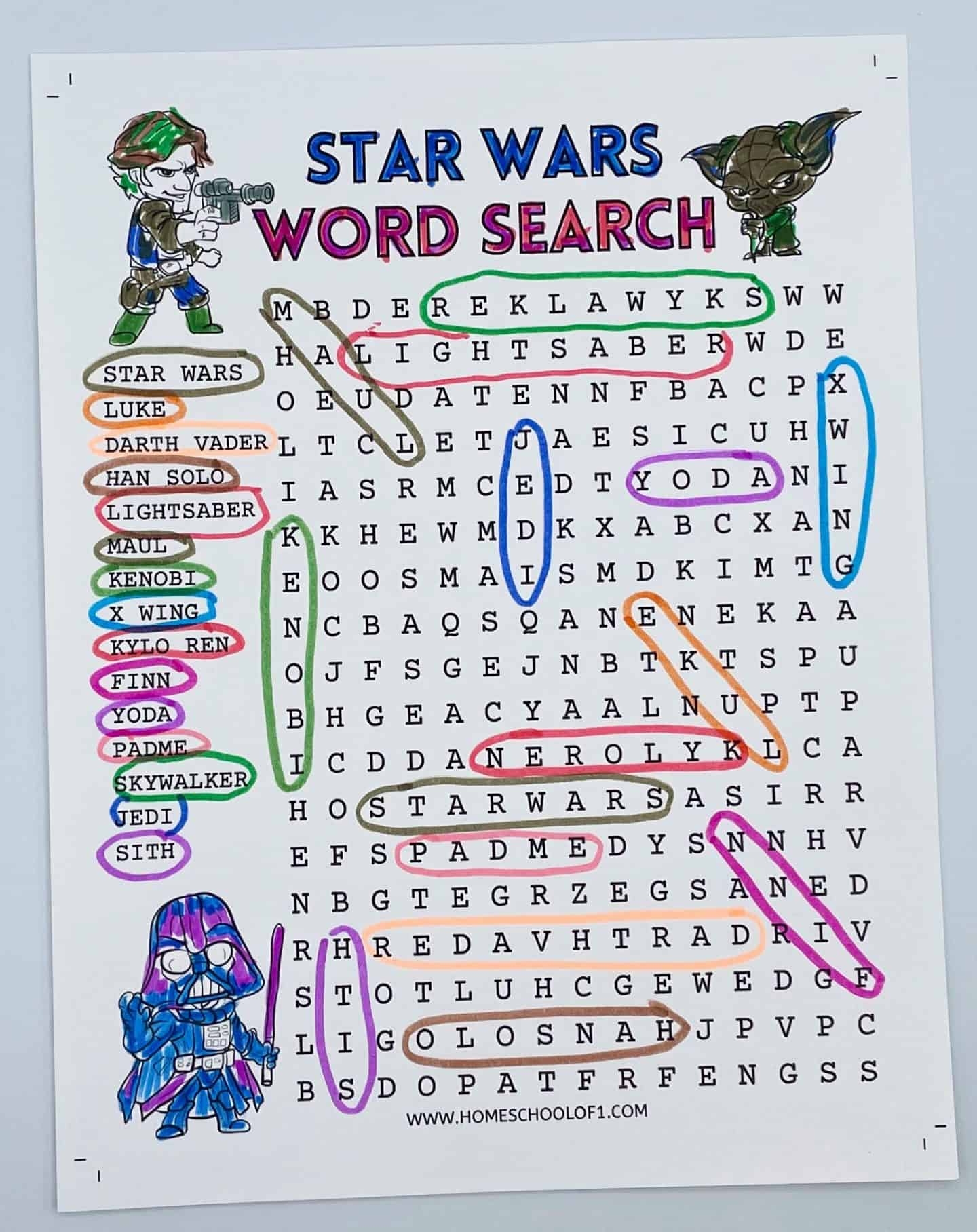 Star Wars Word Search Hard