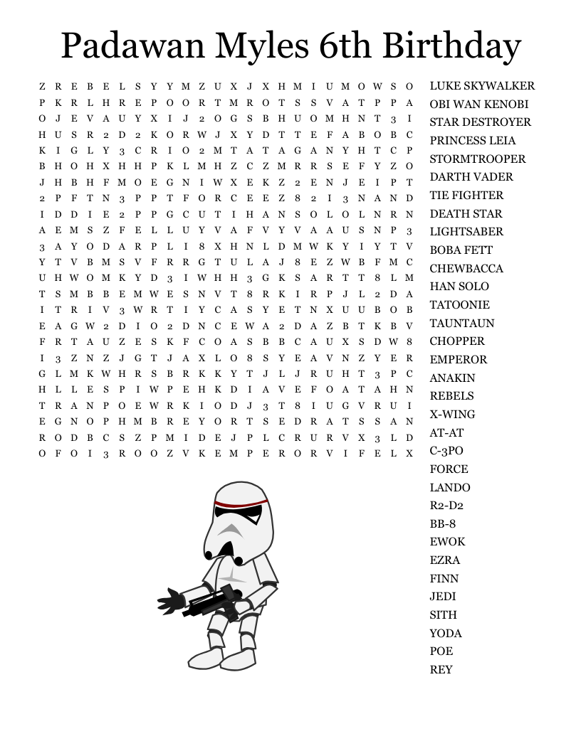 STAR WARS WORDSEARCH FOR MR A WordMint