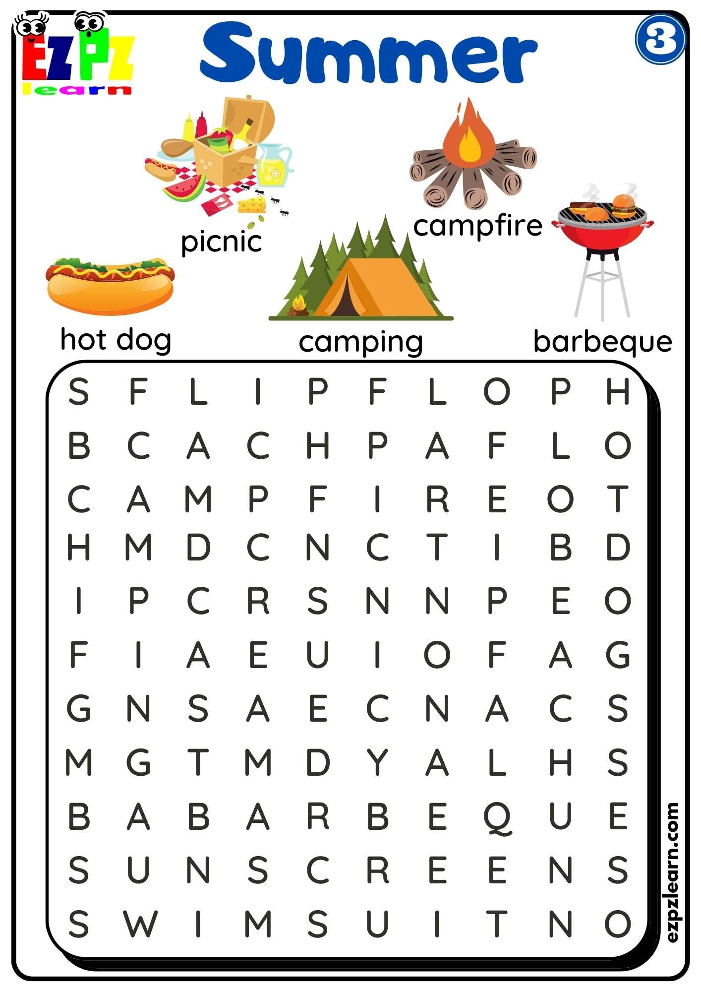 Summer And Beach Word Search Activity For Kids Set 3 Ezpzlearn Summer And Beach Word Search Activity For Kids Set 3 Ezpzlearn