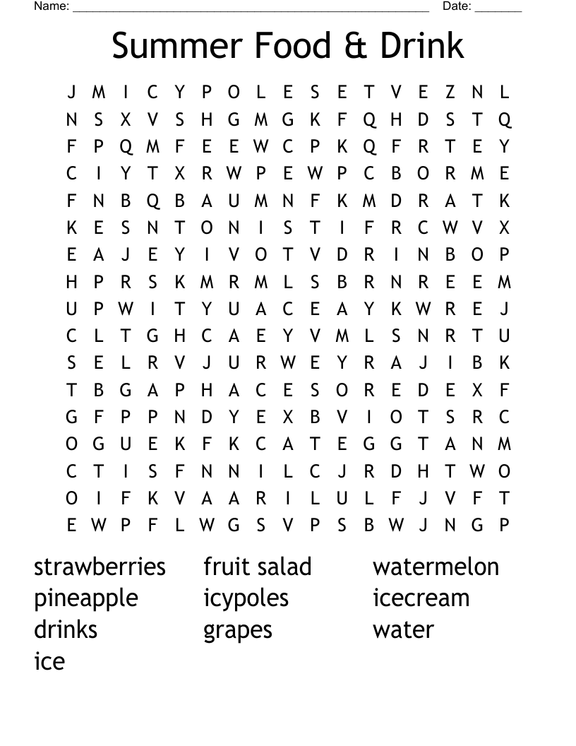 Summer Food U0026 Drink Word Search WordMint