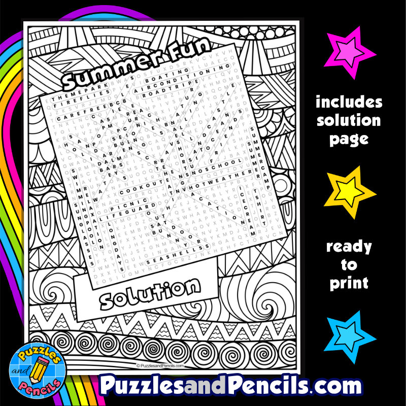Summer Fun Word Search Puzzle With Coloring Summer Wordsearch Made By Teachers