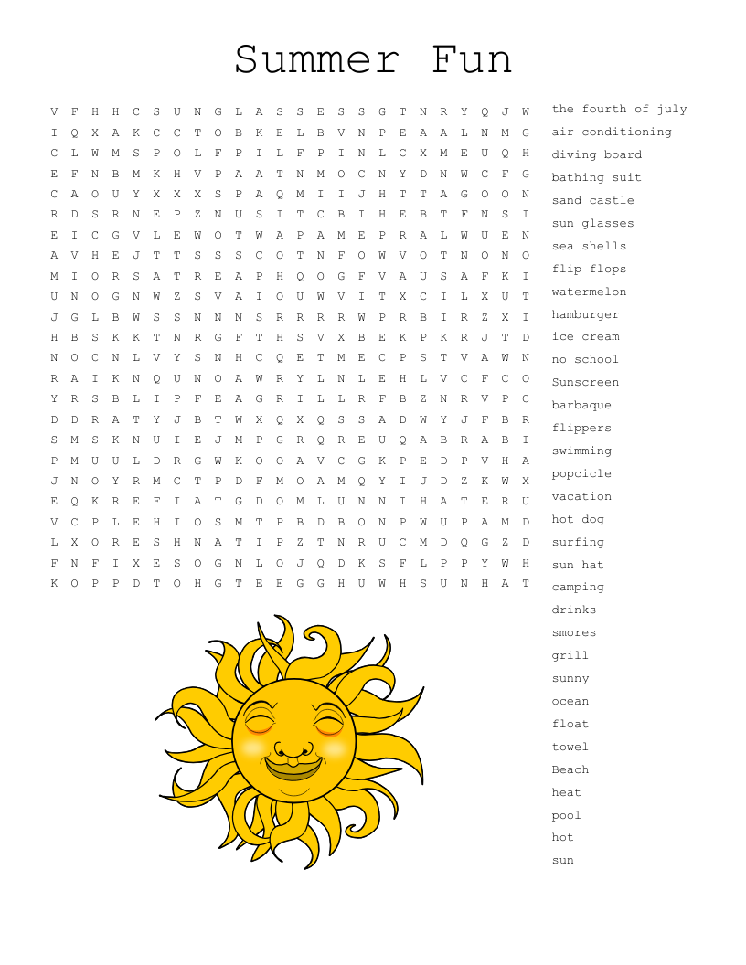 Summer Fun Word Search WordMint