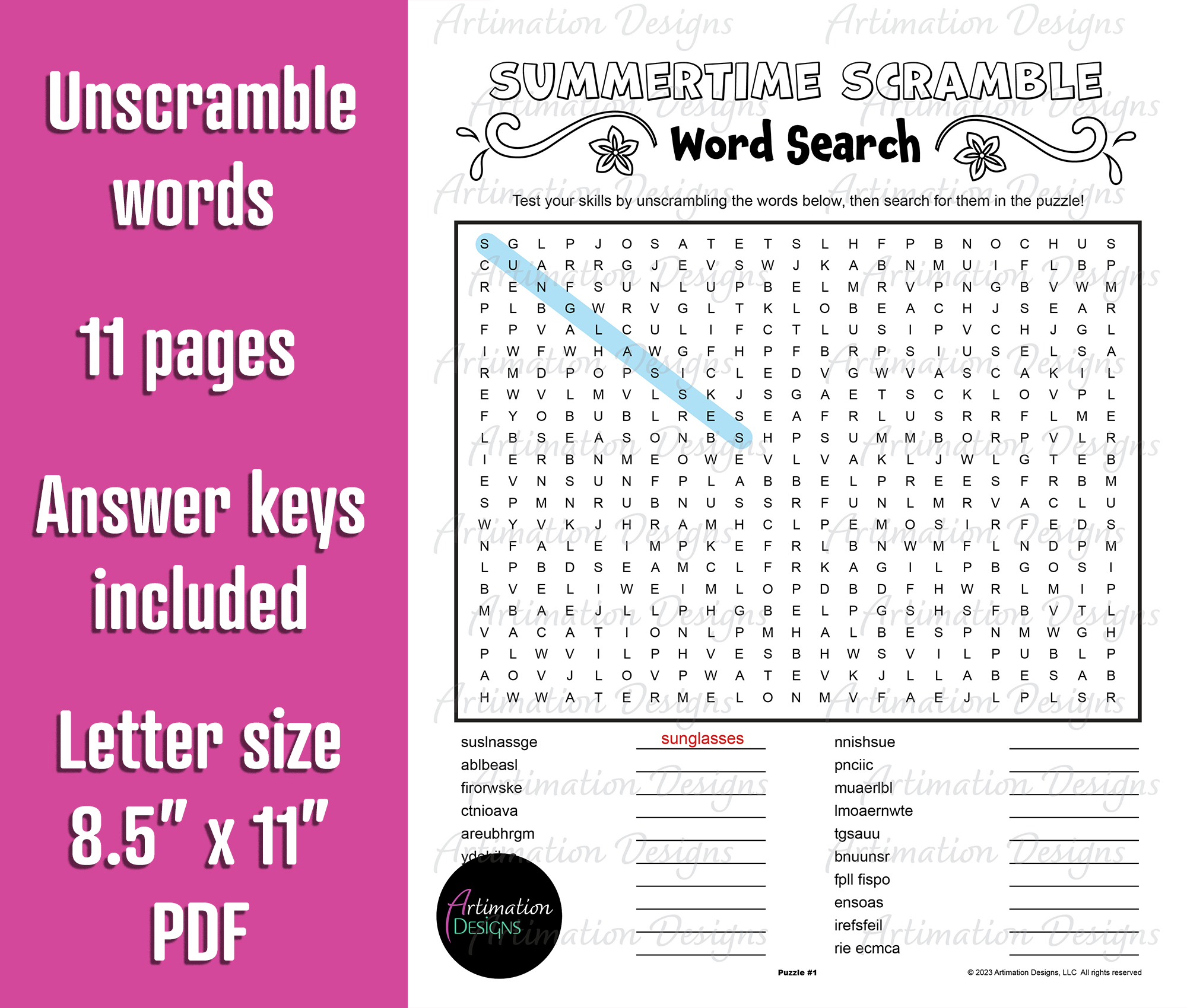 Word Search Printable Summertime