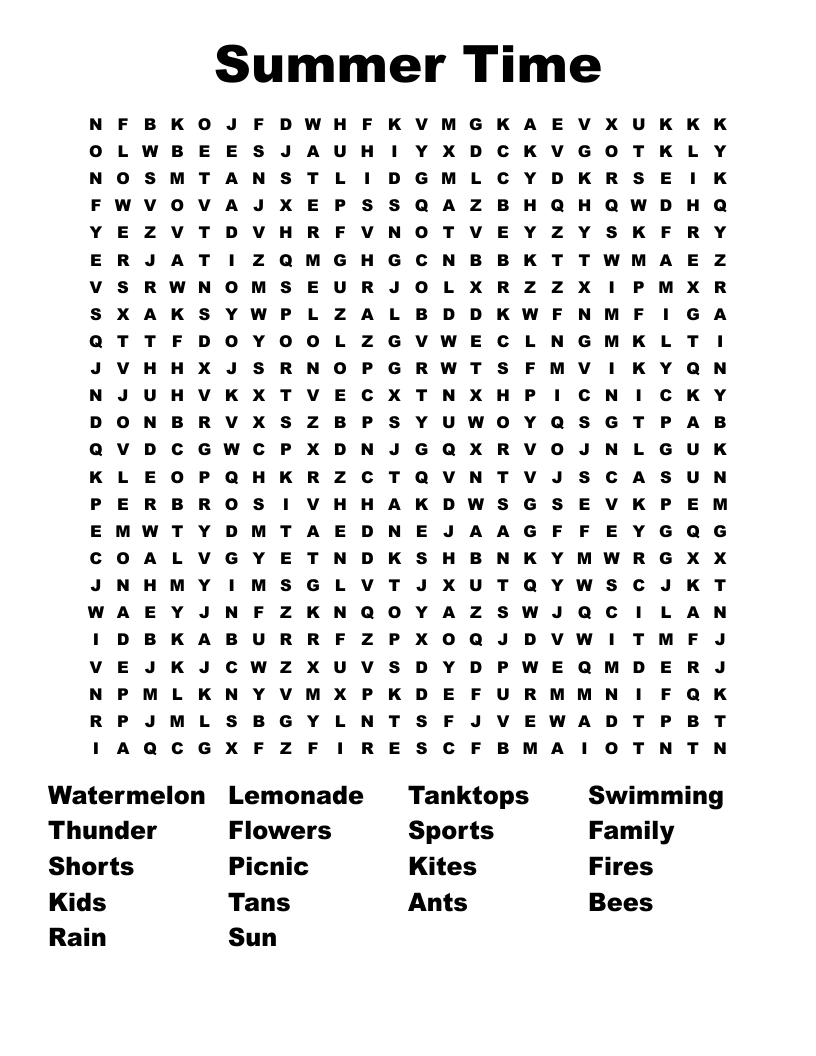 Summer Time Word Search WordMint
