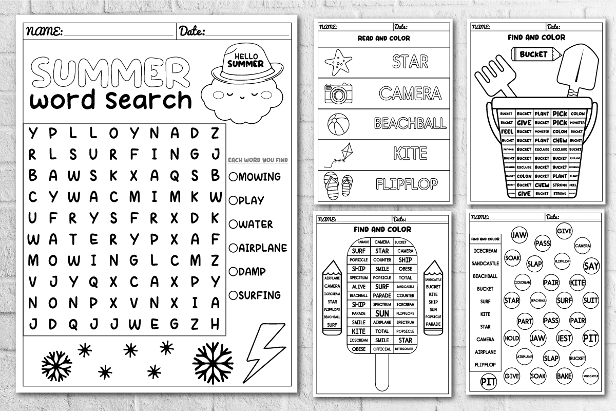 Summer Word Search Printable Worksheets