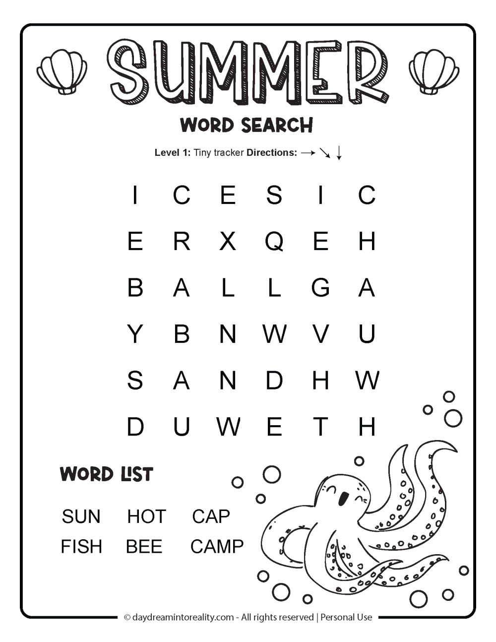 Summer Word Search Free PDF Printables 6 Levels Of Difficulty Daydream Into Reality