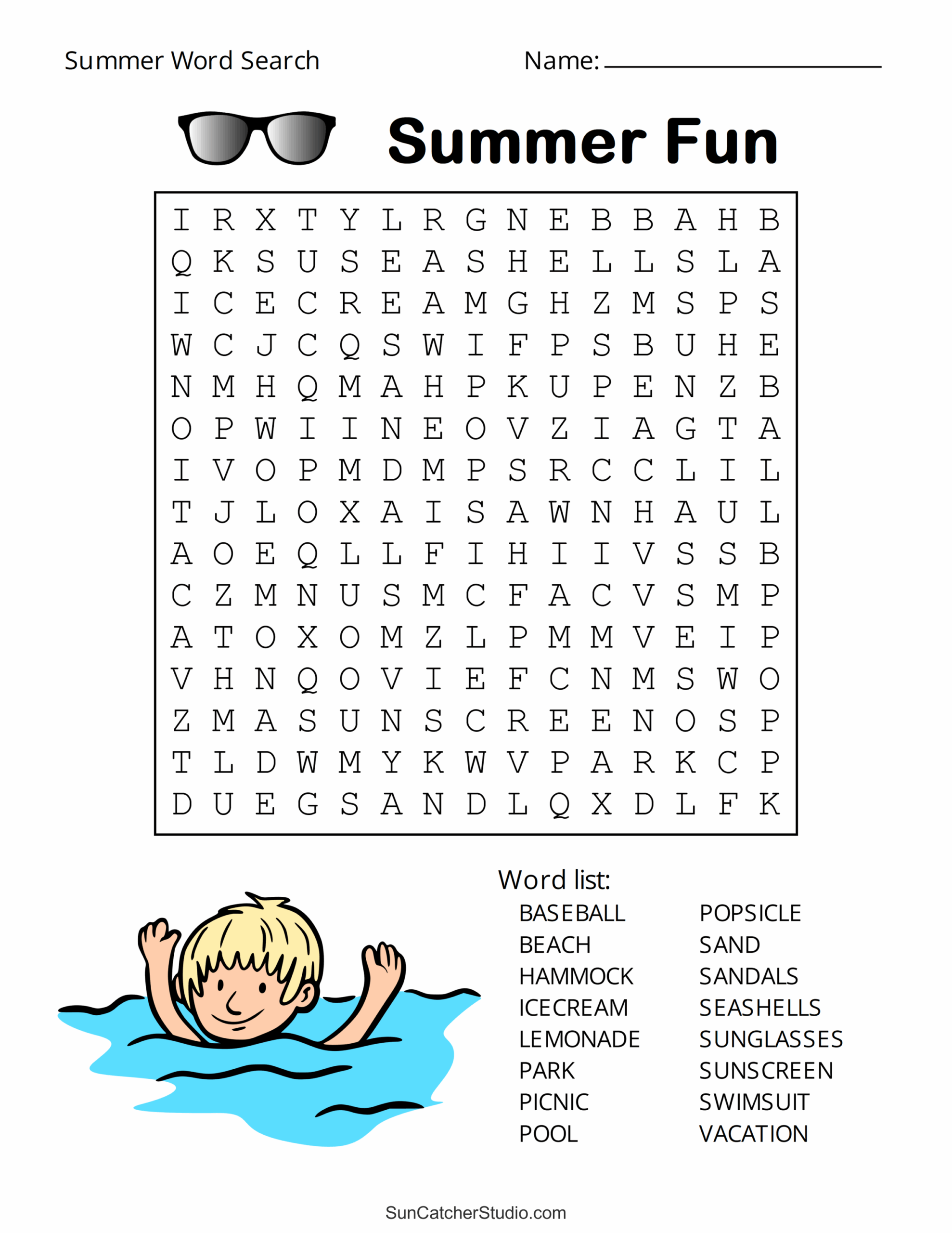 Summer Word Search Printable Pdf
