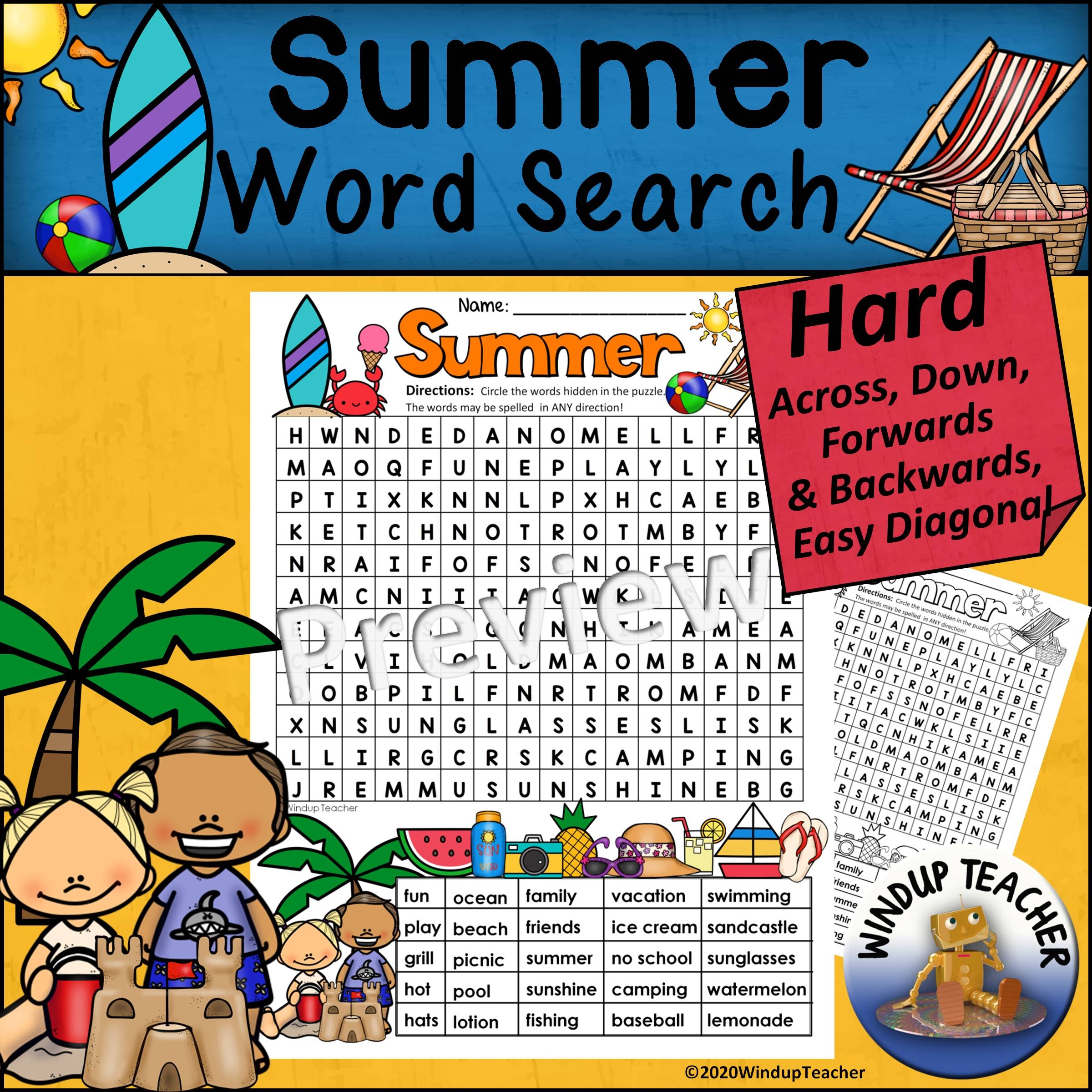Summer Word Search HARD Puzzle Ready To Go Made By Teachers Summer Word Search HARD Puzzle Ready To Go Made By Teachers