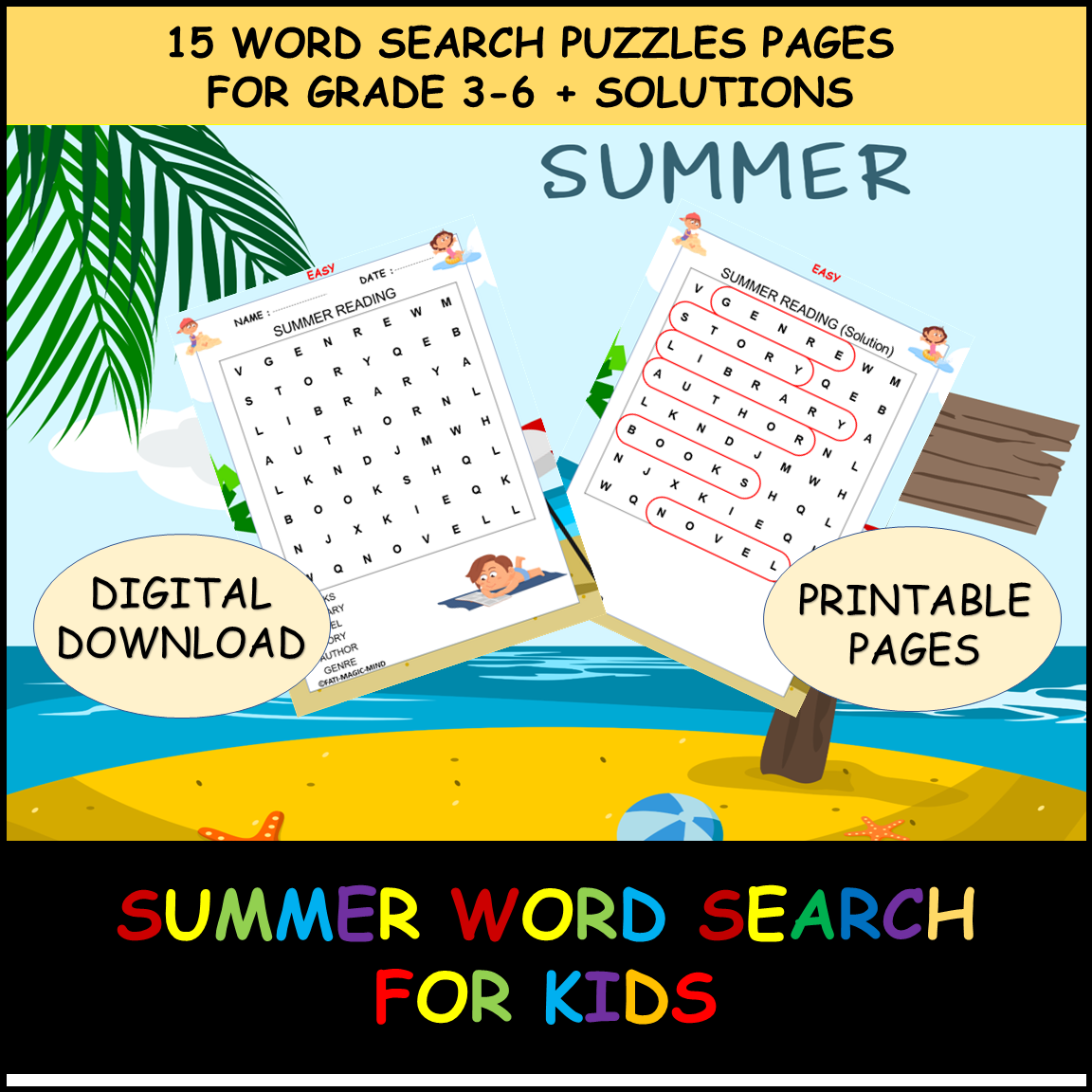 Summer Word Search Puzzles Grade 3 6 15 Fun End Of Year Printable 