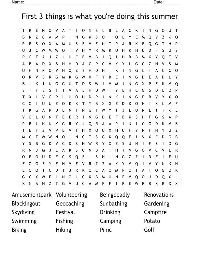 SUMMER Word Search WordMint