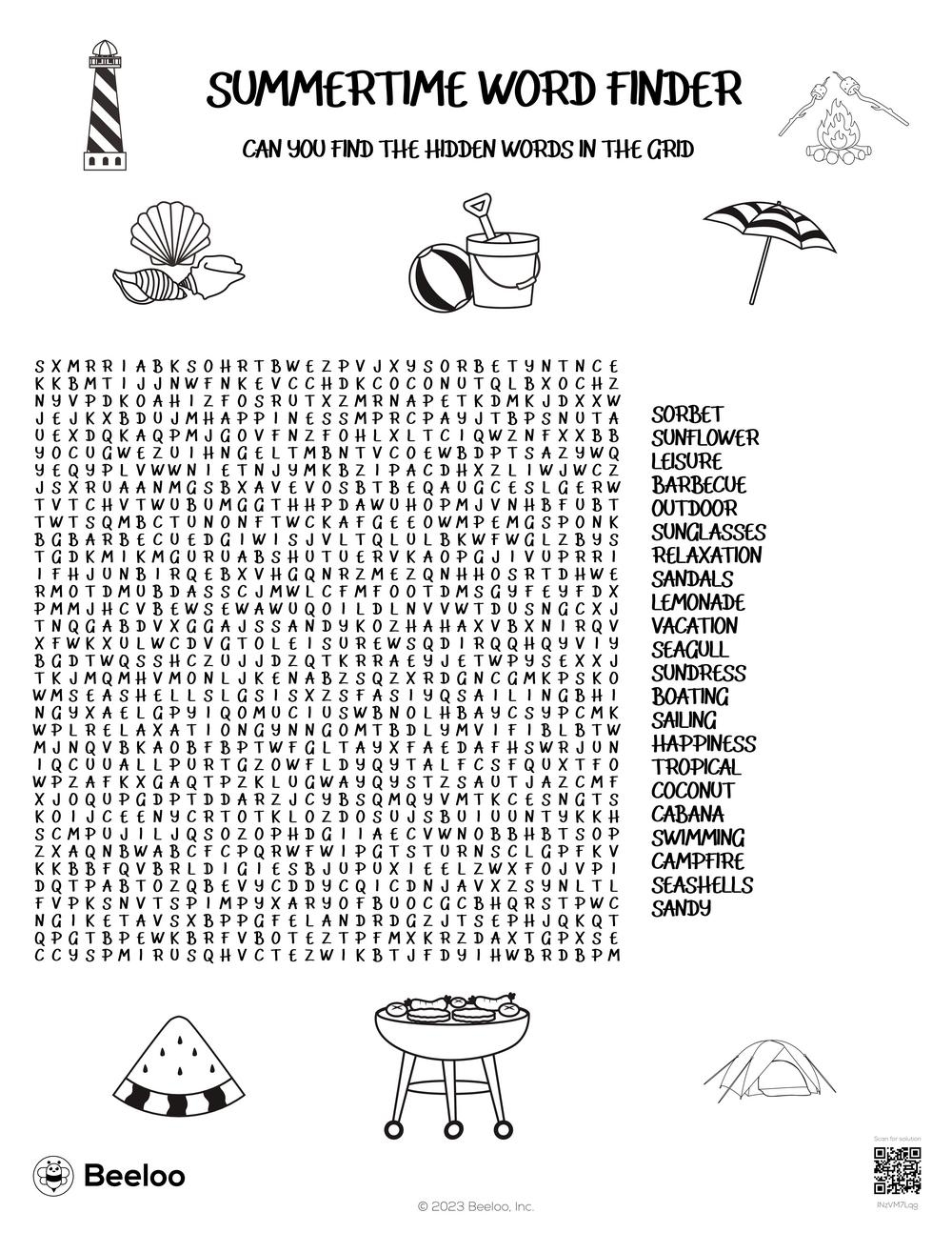 Summertime Word Search Printable