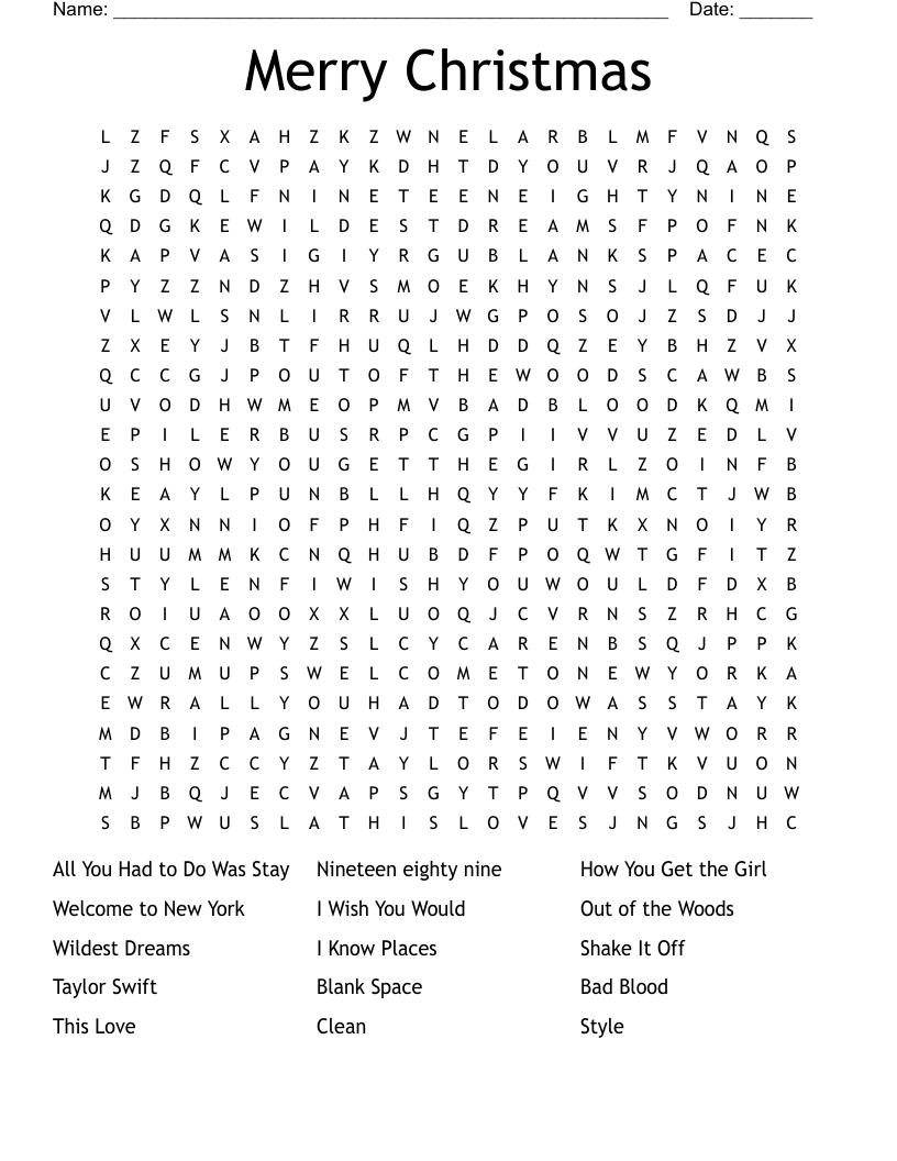 TAYLOR SWIFT ROCKS Word Search WordMint
