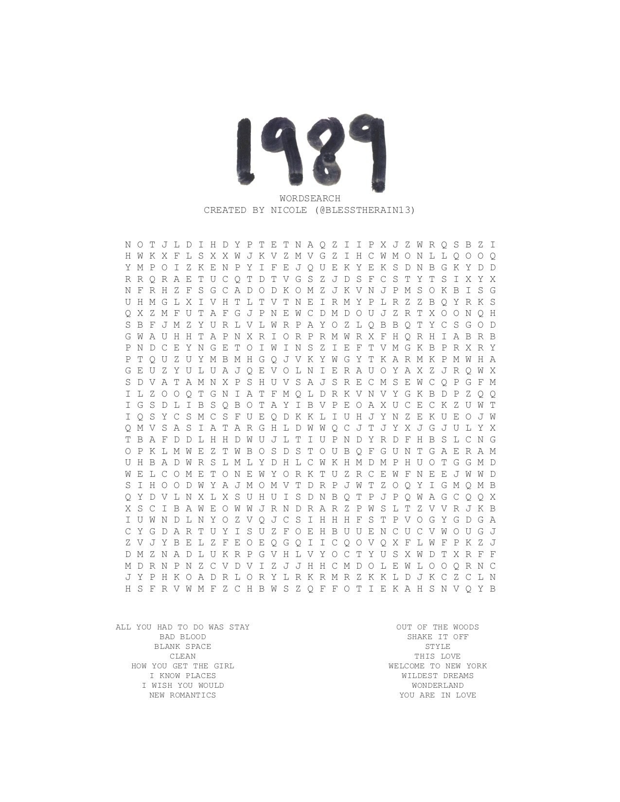 TAYLOR SWIFT WORD SEARCH annawanderer On Tumblr