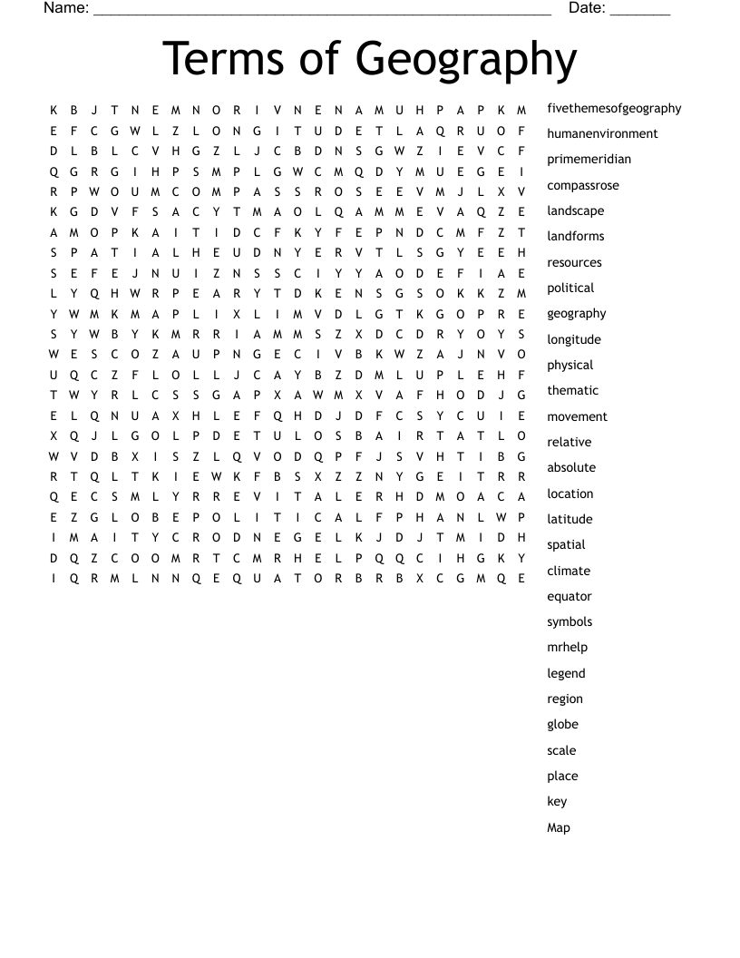 Terms Of Geography Word Search WordMint