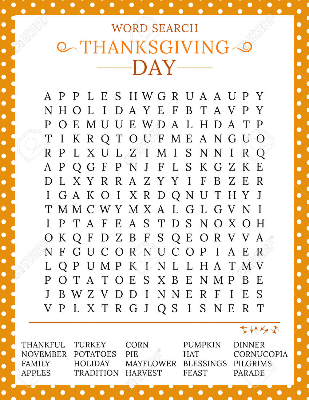 Thanksgiving Day Word Search Puzzle Logic Game For Learning English Words Holiday Festive Crossword Printable Activity Sheet Vector Illustration Worksheet About Autumn Royalty Free SVG Cliparts Vectors And Stock Illustration Image 172961591 