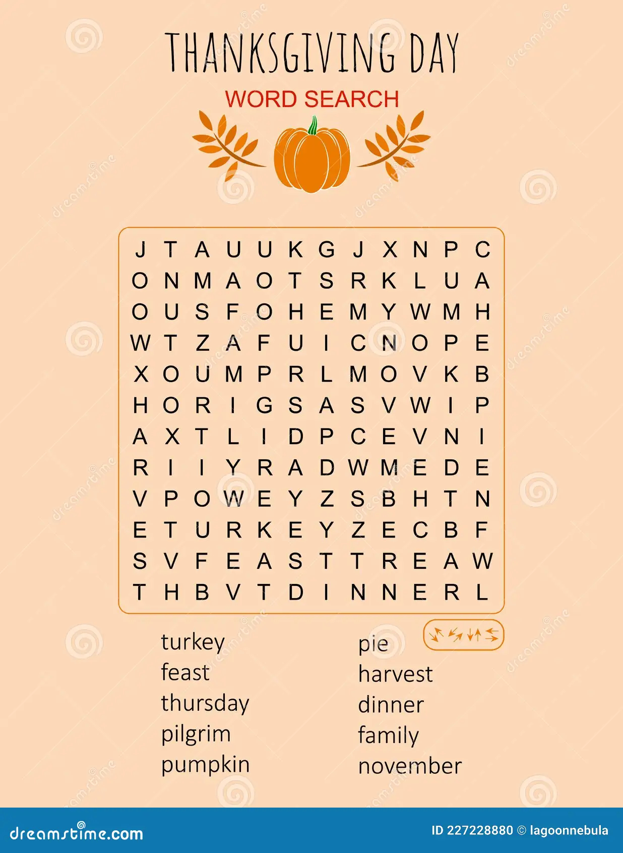 Thanksgiving Day Word Search Puzzle Logic Game For Learning English Words Holiday Festive Crossword Stock Vector Illustration Of Kindergarten November 227228880
