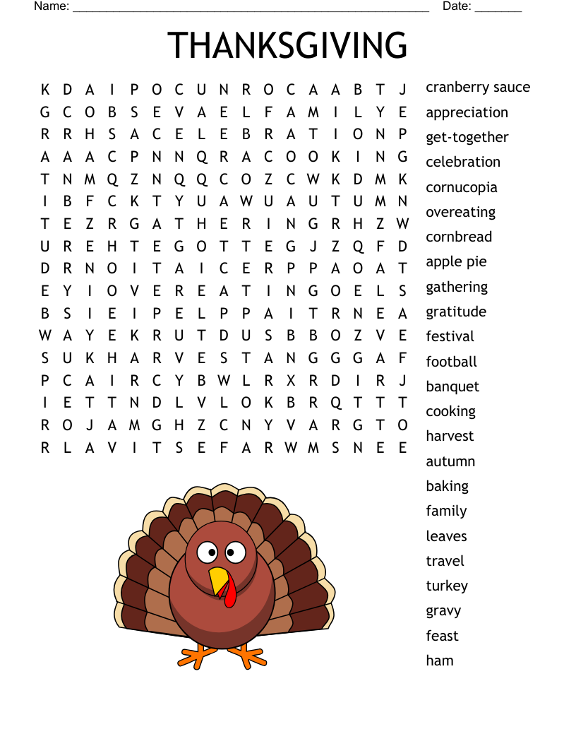 Thanksgiving Foods Word Search WordMint Thanksgiving Foods Word Search WordMint