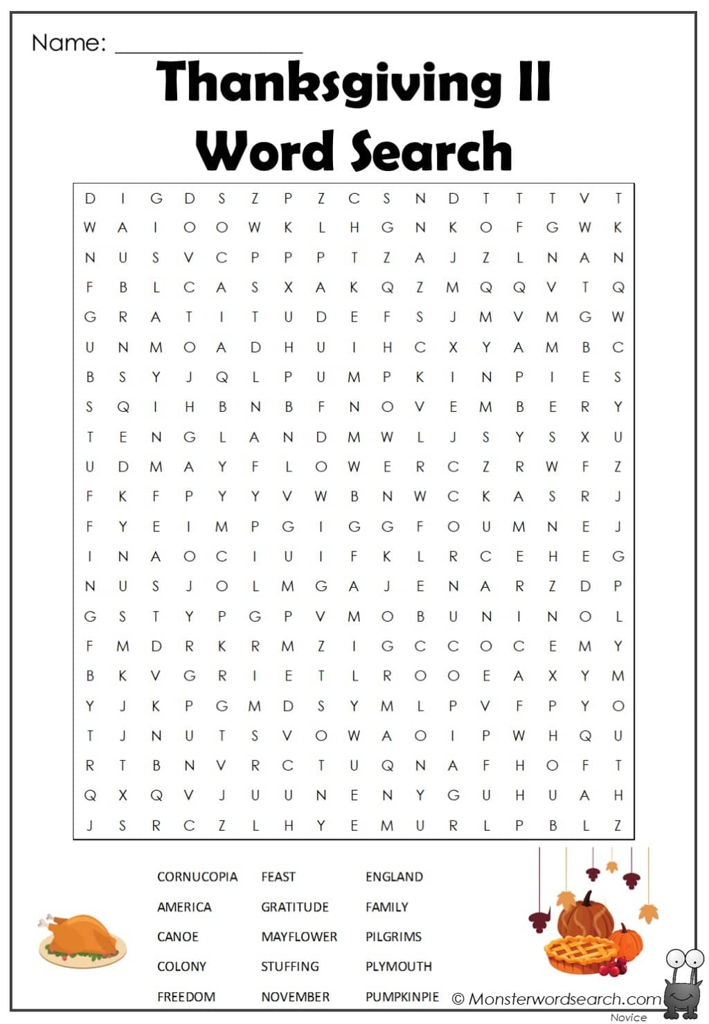 Thanksgiving Ii Word Search Monster Word Search
