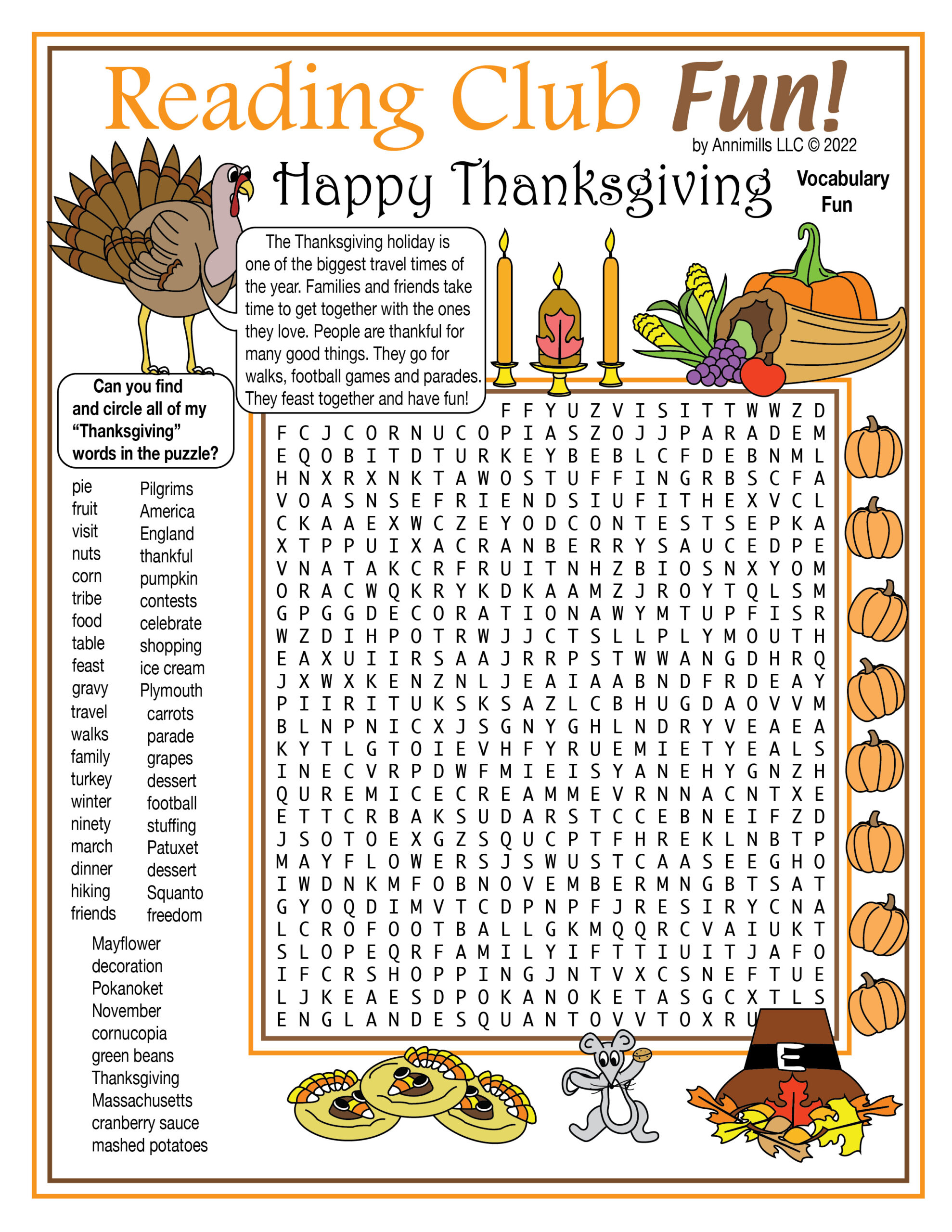 Free Printable Thanksgiving Word Search