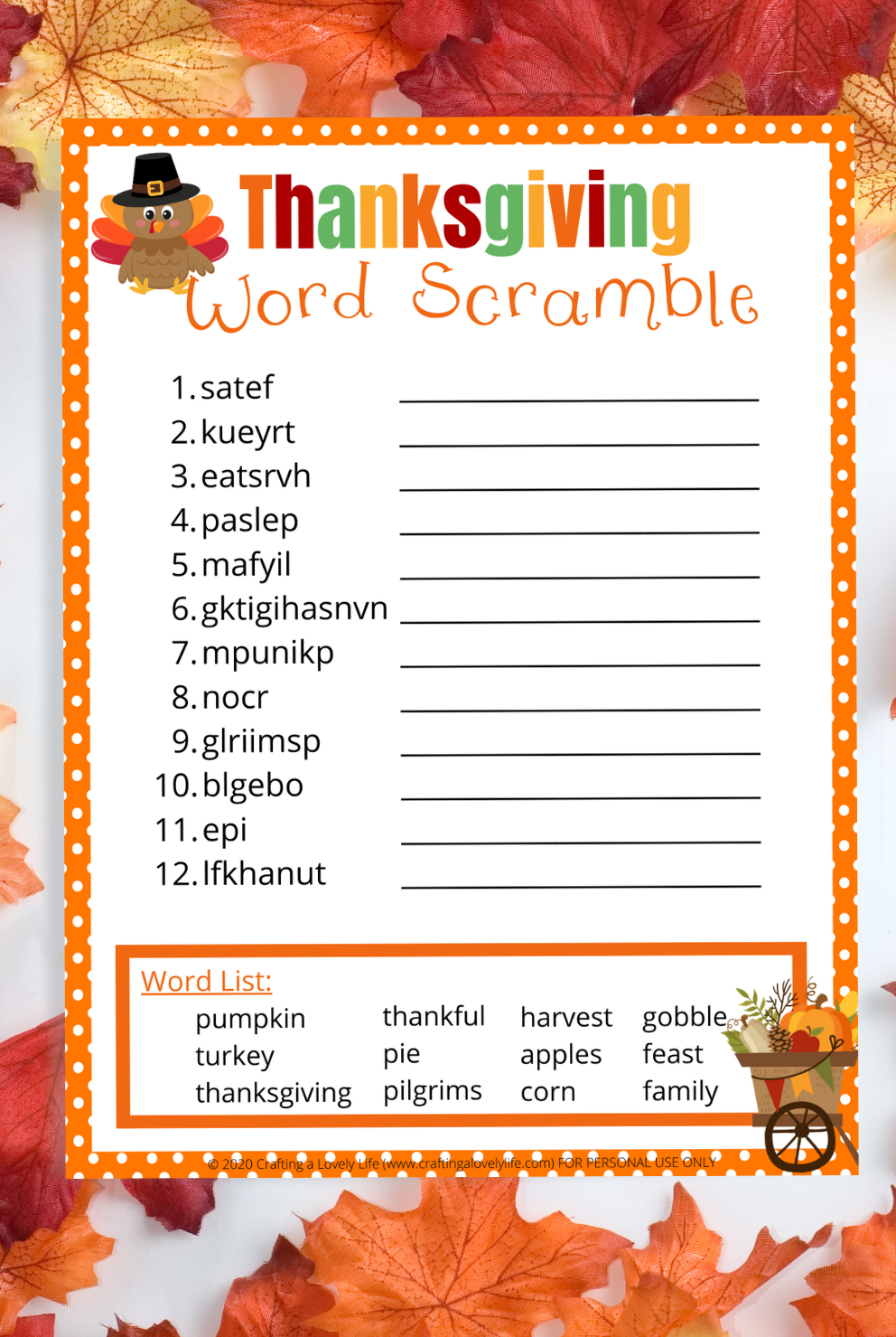 Thanksgiving Word Search Printable