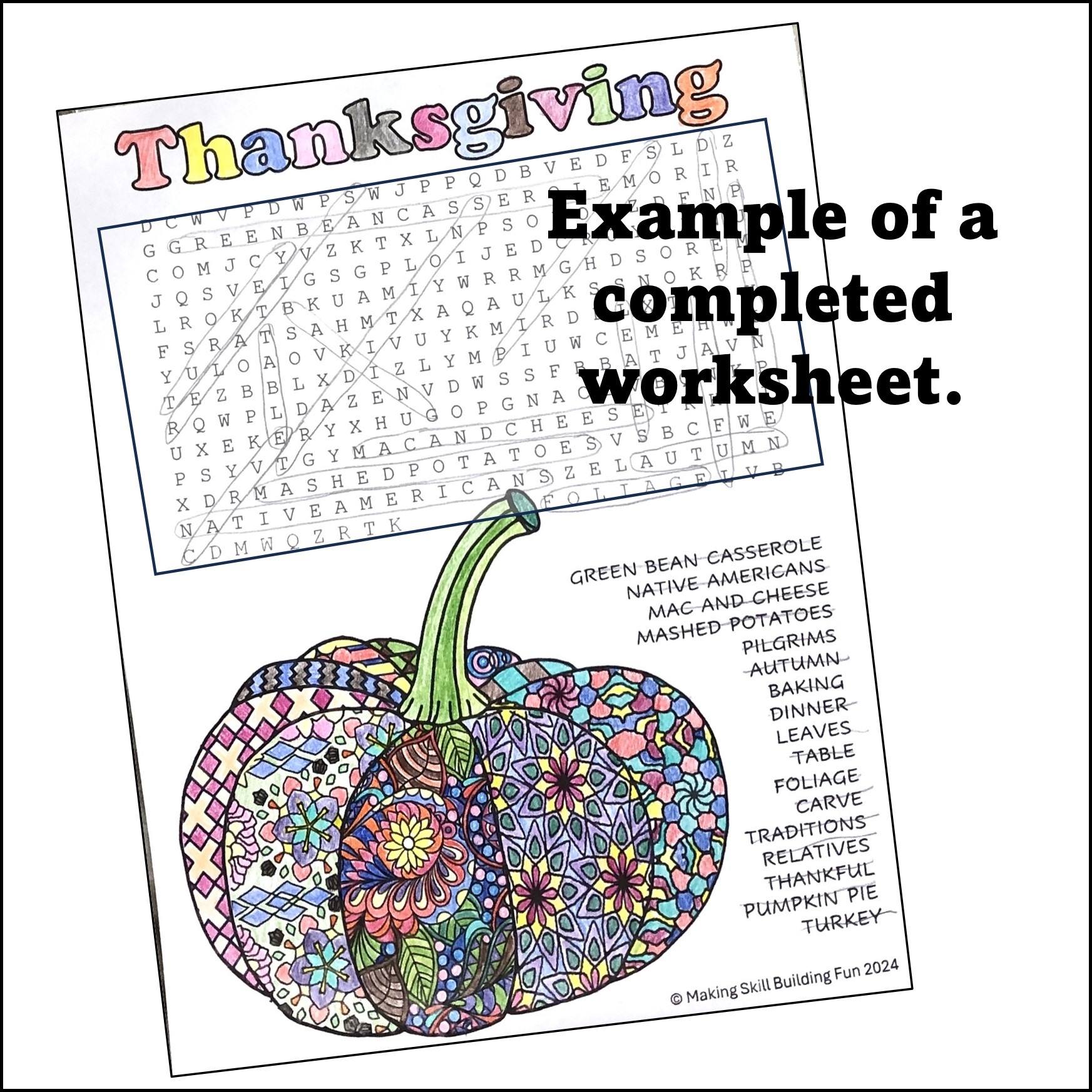 Thanksgiving Word Search Coloring Page Worksheet Puzzle Vocabulary No Prep 2nd Grade 3rd Grade 4th Grade 5th Grade Classful