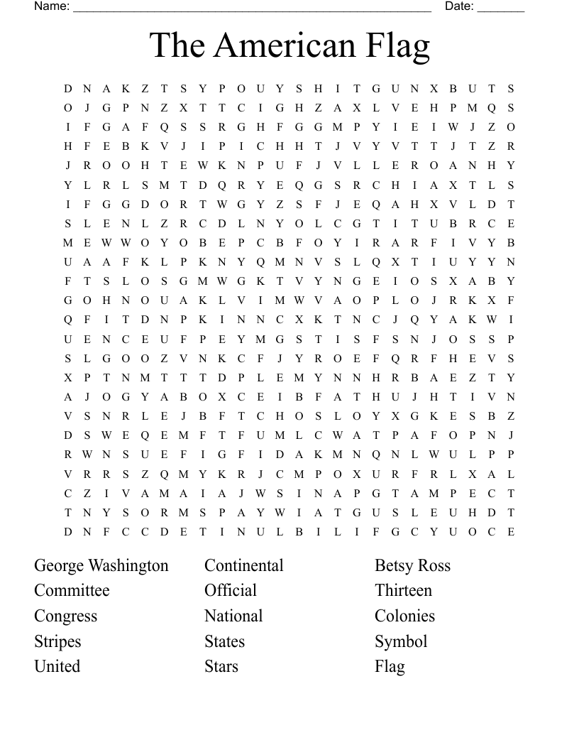 The American Flag Word Search WordMint