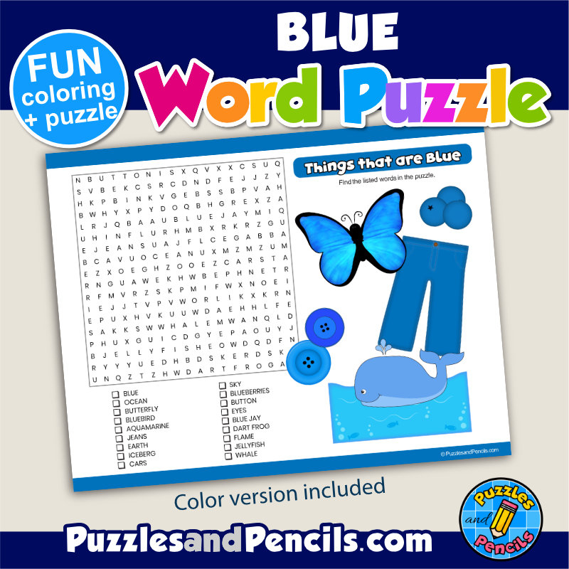 Things That Are Blue Word Search Puzzle And Coloring Color Wordsearch Made By Teachers