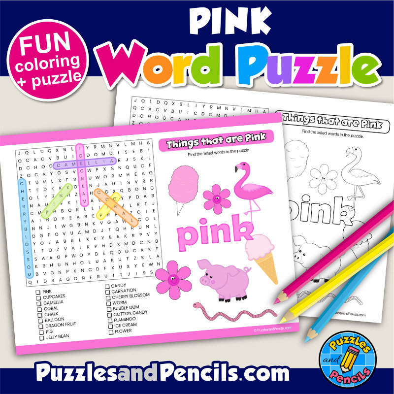 Things That Are Pink Word Search Puzzle And Coloring Color Wordsearch Made By Teachers Things That Are Pink Word Search Puzzle And Coloring Color Wordsearch Made By Teachers