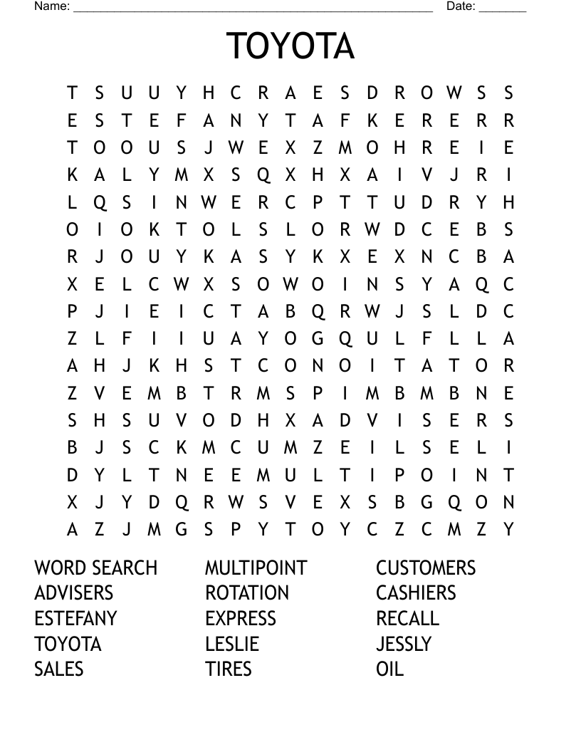 Car Brand Word Search