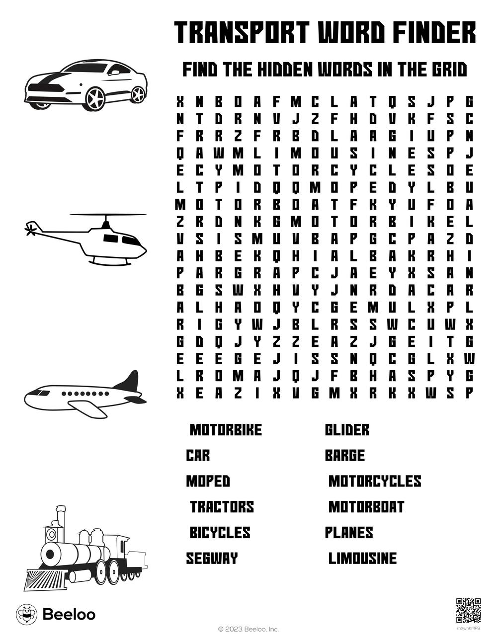 Transport Word Finder Beeloo Printable Crafts And Activities For Kids