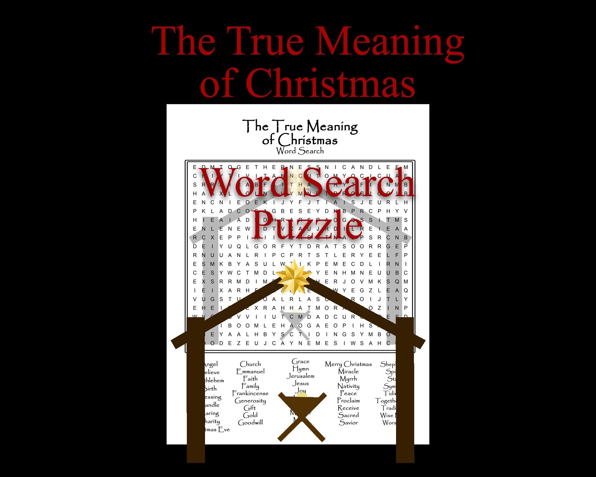 True Meaning Of Christmas Word Search Puzzle For Parties Church And Youth Groups And Home Via Download To Print At Home Etsy