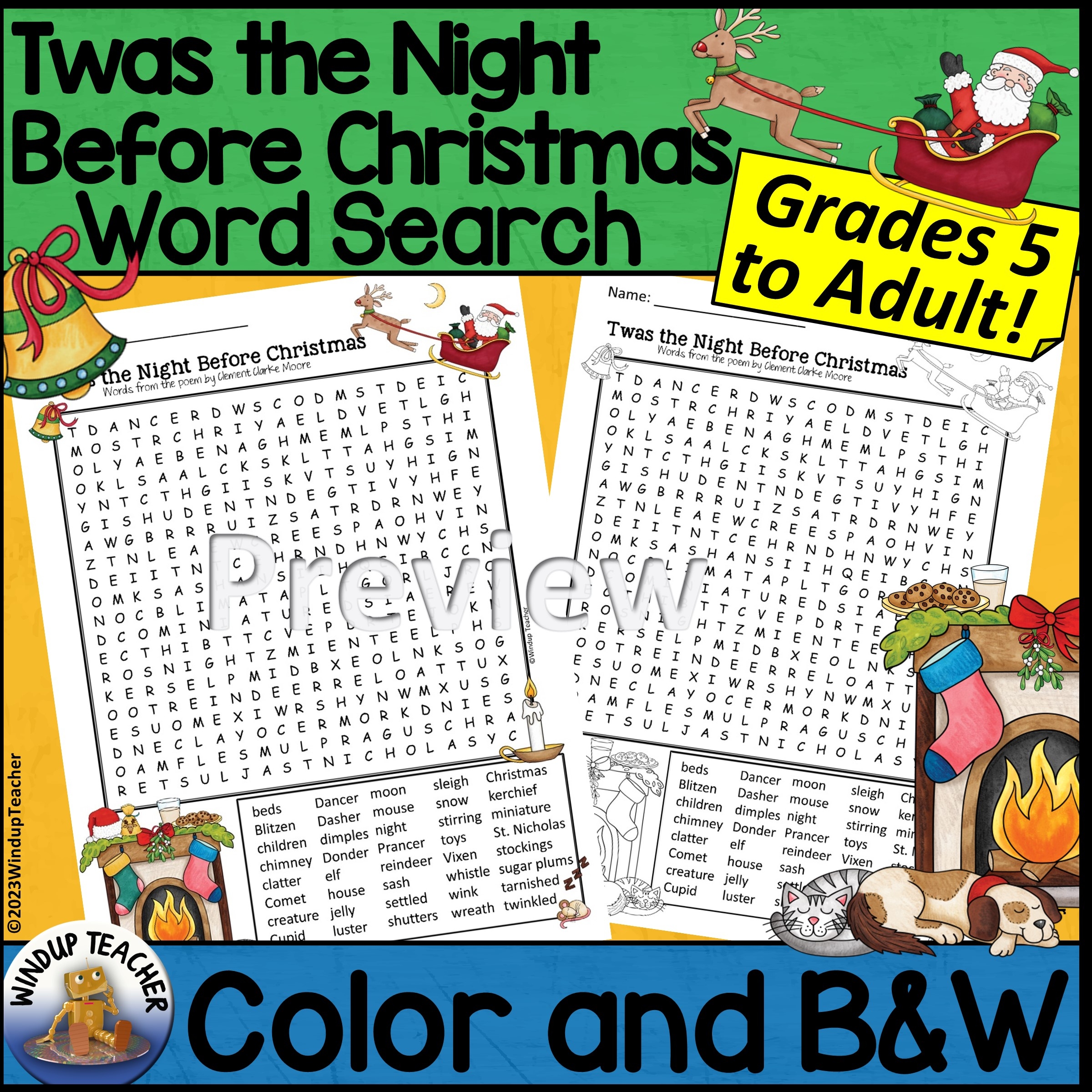 Twas The Night Before Christmas Word Search Hard For Grades 5 To Adult Classful