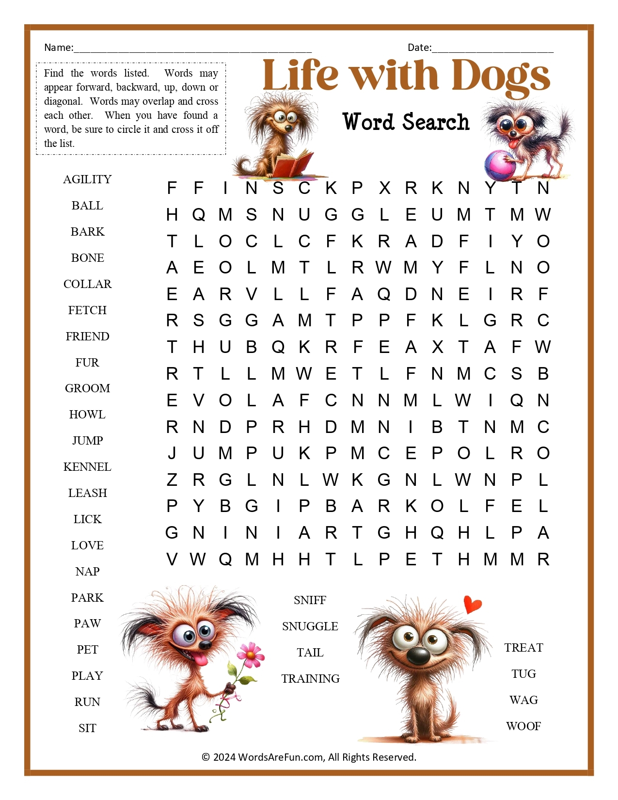 Dog Word Search For Kids