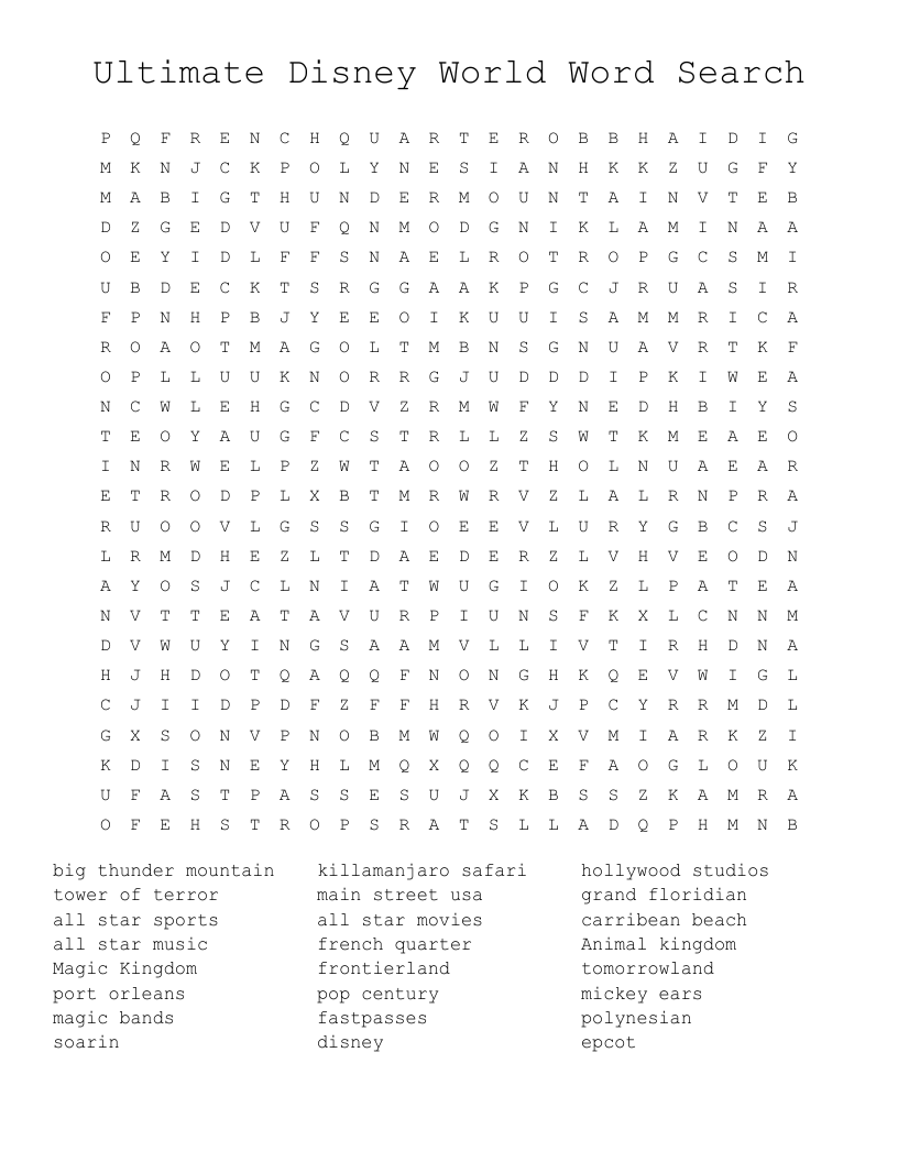 Ultimate Disney World Word Search WordMint