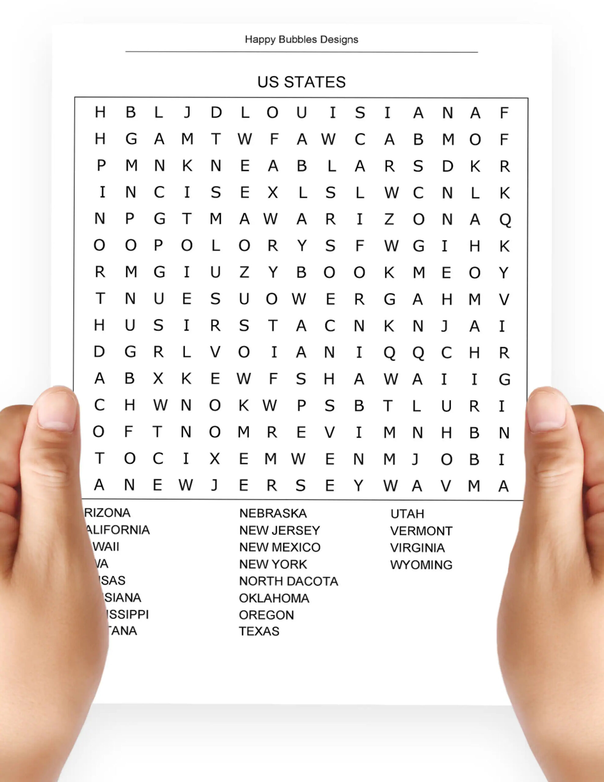 US States Word Search Puzzle In Large Print Etsy