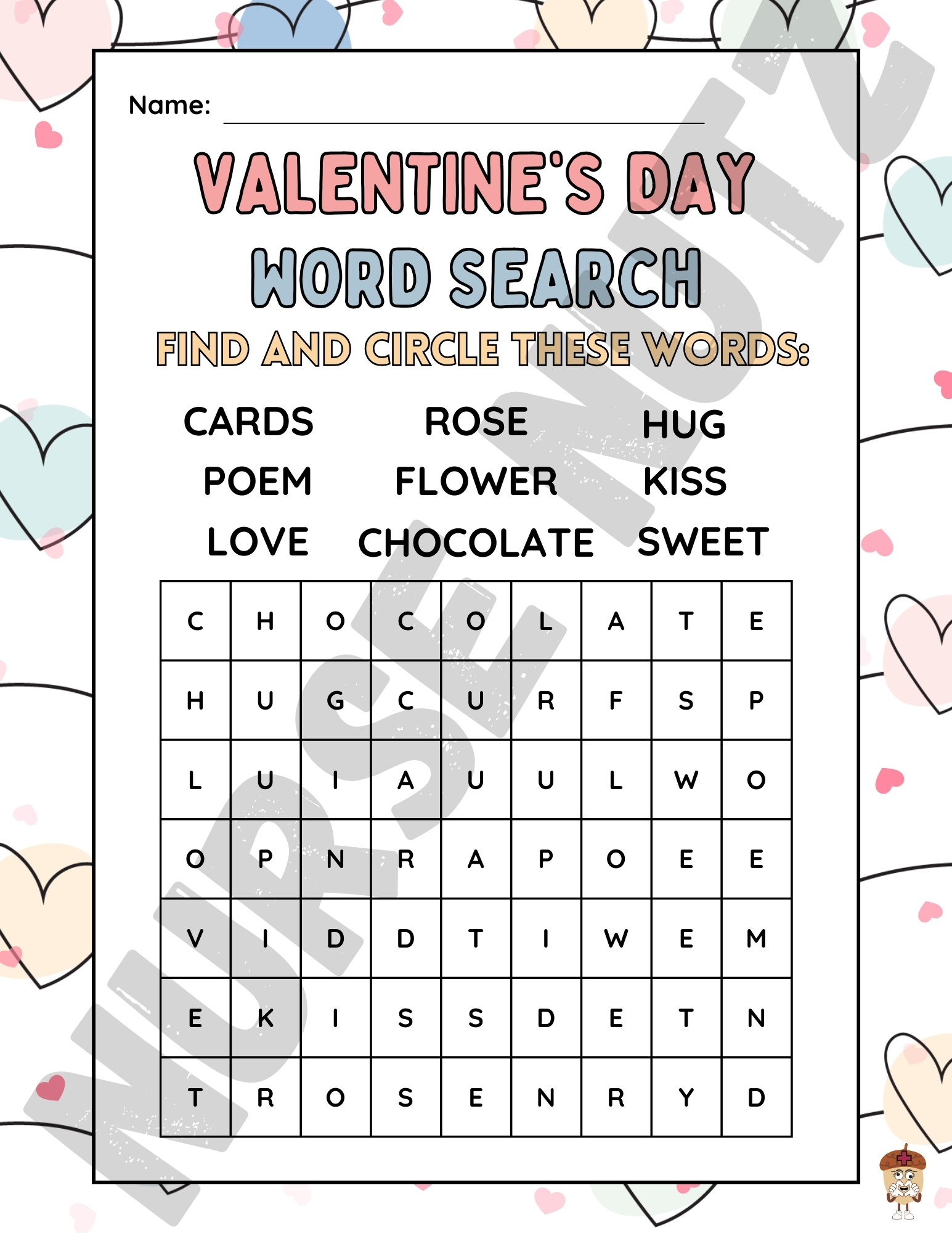 Valentine s Day Word Search Sweet Fun Puzzle For Kids Instant Download Valentine s Day Party Activity For Students Ages 5 9 Worksheet For K 5 To 3rd Grade Classful