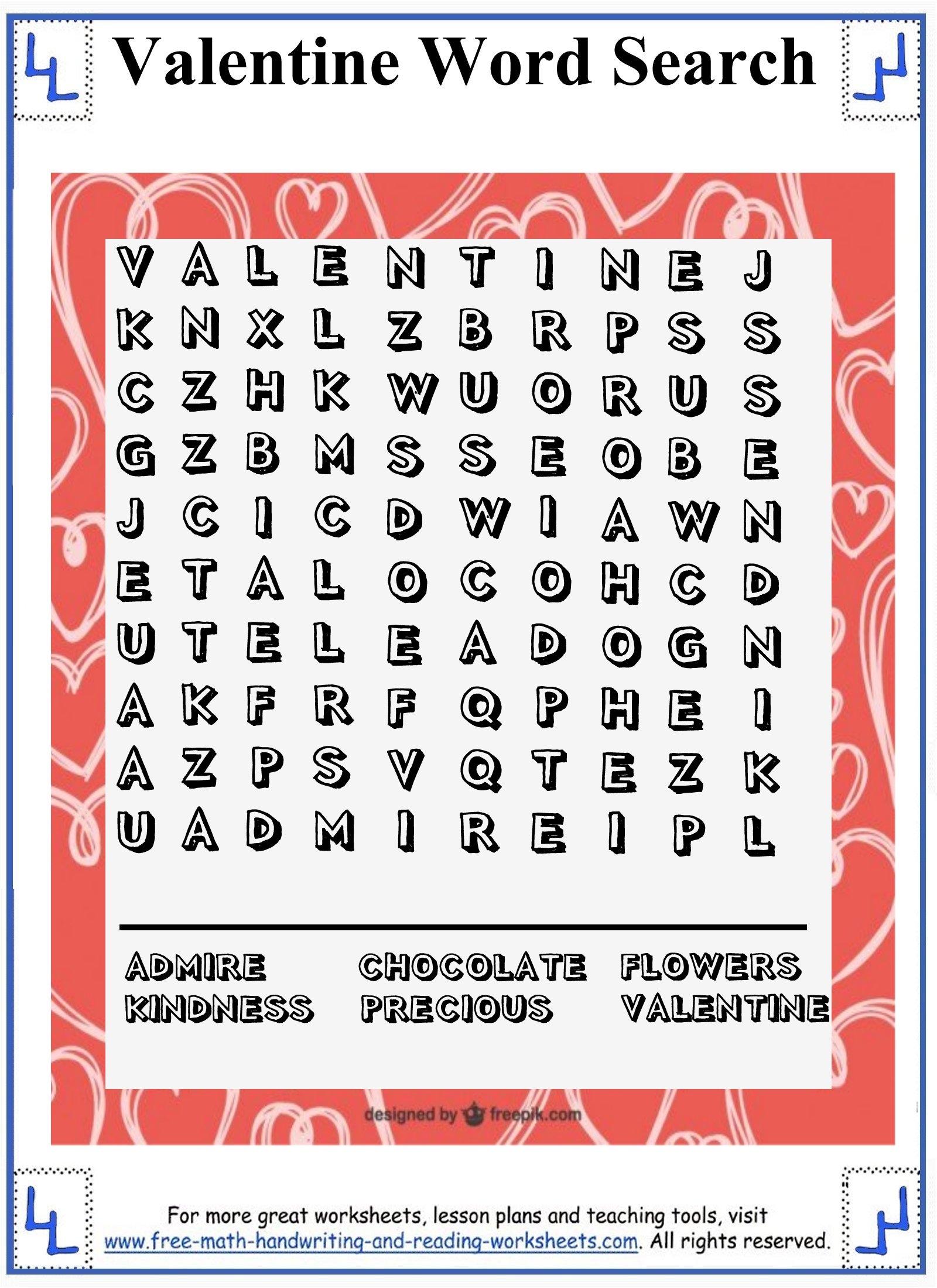 Word Search Valentines Printable