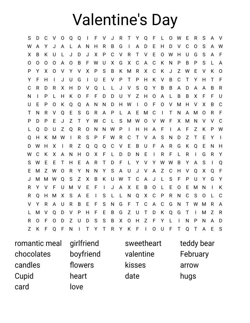 Valentine Word Search WordMint