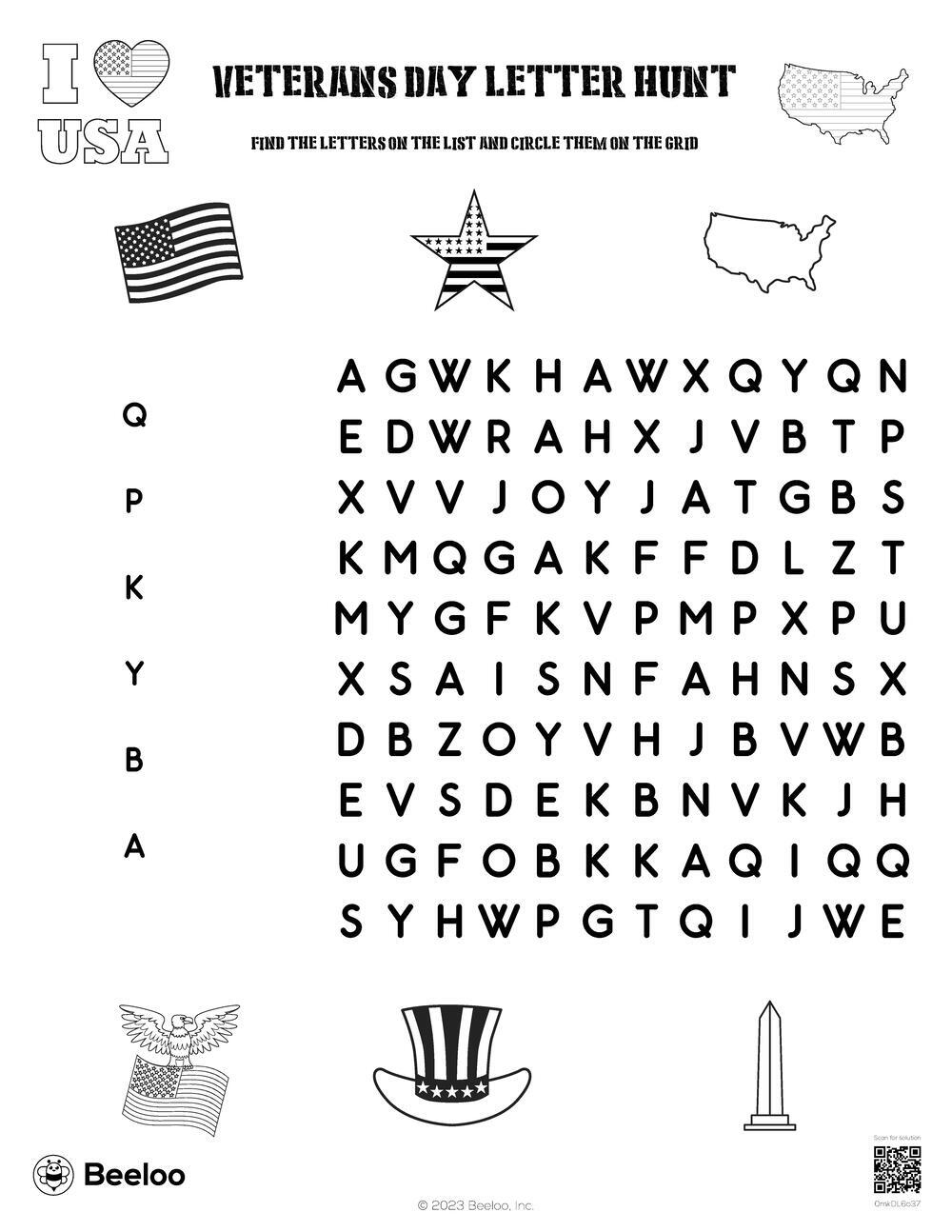 Veterans Day Word Search Large Print