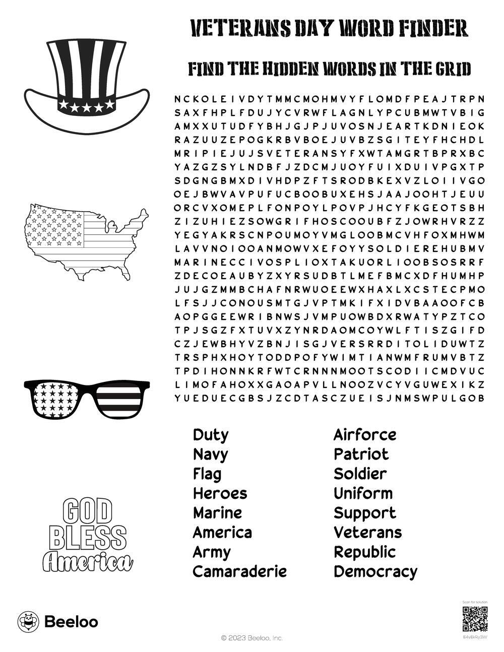 Word Search Veterans Day