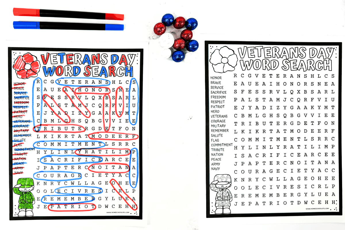 Veterans Day Word Search Free Printable 