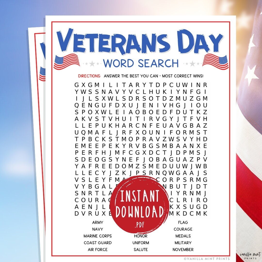 Free Veterans Day Word Search Printables