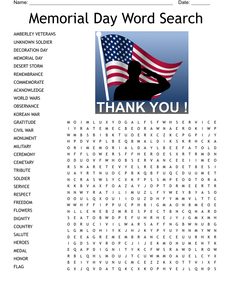 Veterans Day Word Search WordMint