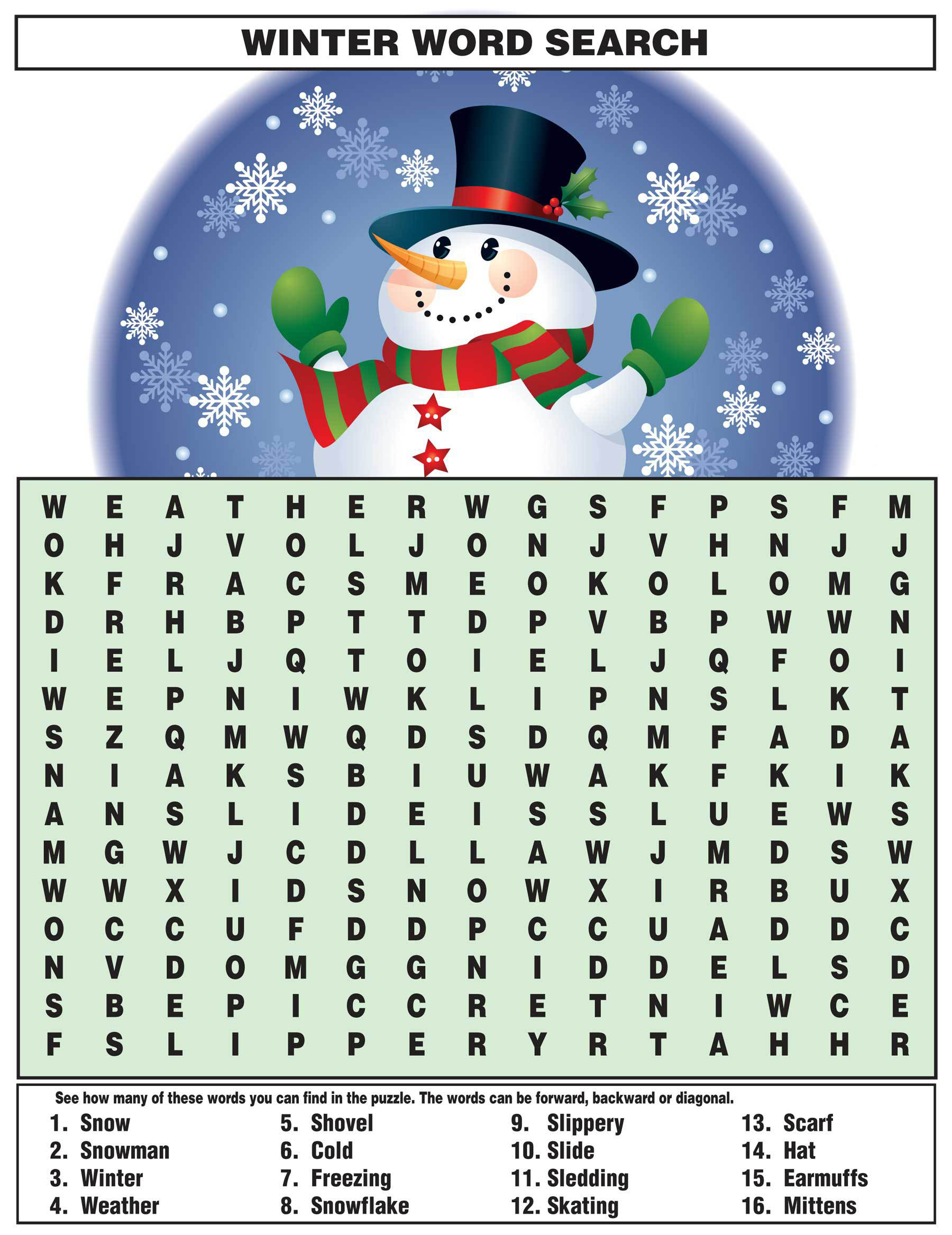 Winter Word Search Puzzles Printable