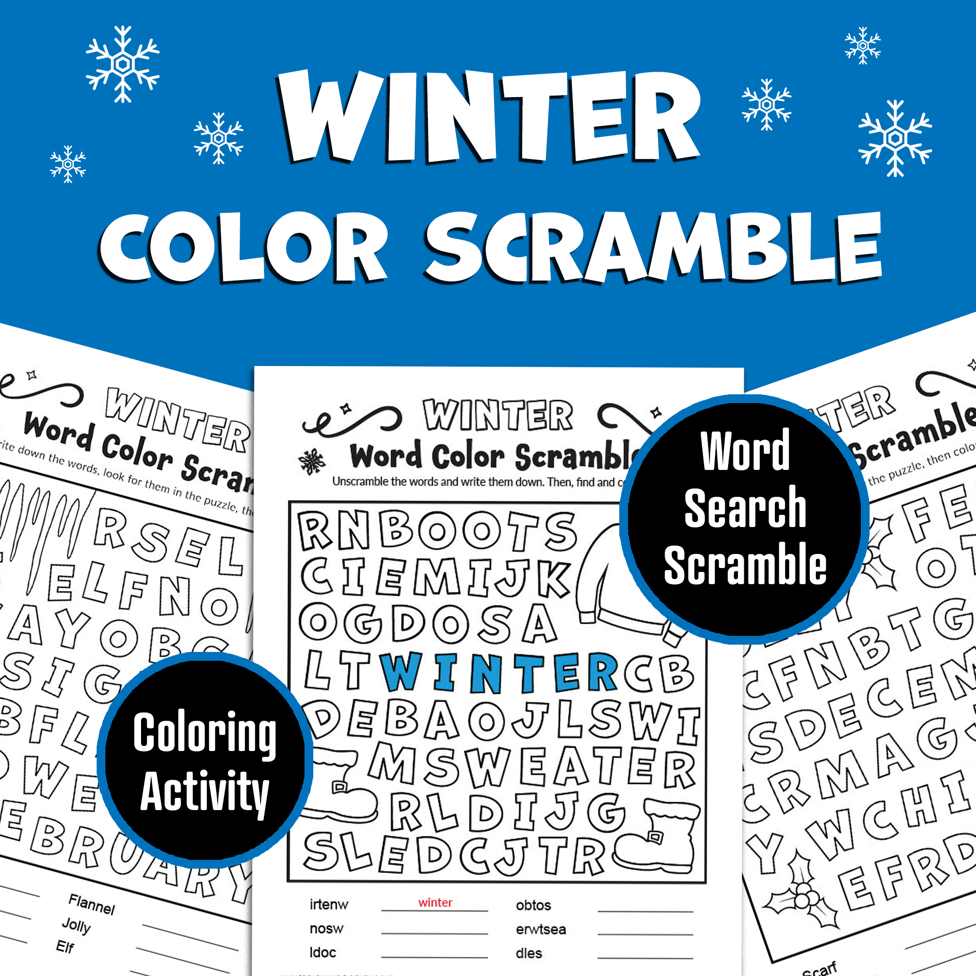 Winter Word Search Coloring Pages Word Scramble Unscramble Words Easy Word Search Classful